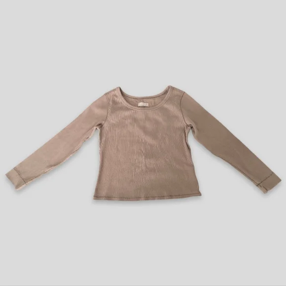 Everlane Luxe Rib Long Sleeve Top Organic Cotton Rib Knit Taupe Minimalist XL - Picture 11 of 11